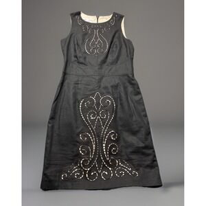 Maggy London Dress Sz 10 Linen Blend‎ Embroidered Cut Out Lined Zip New